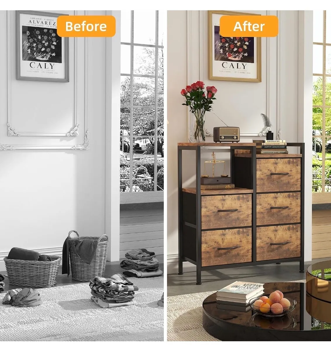 Chest of Drawers Bedroom with 5 Drawers, Tall Dres - Image 2