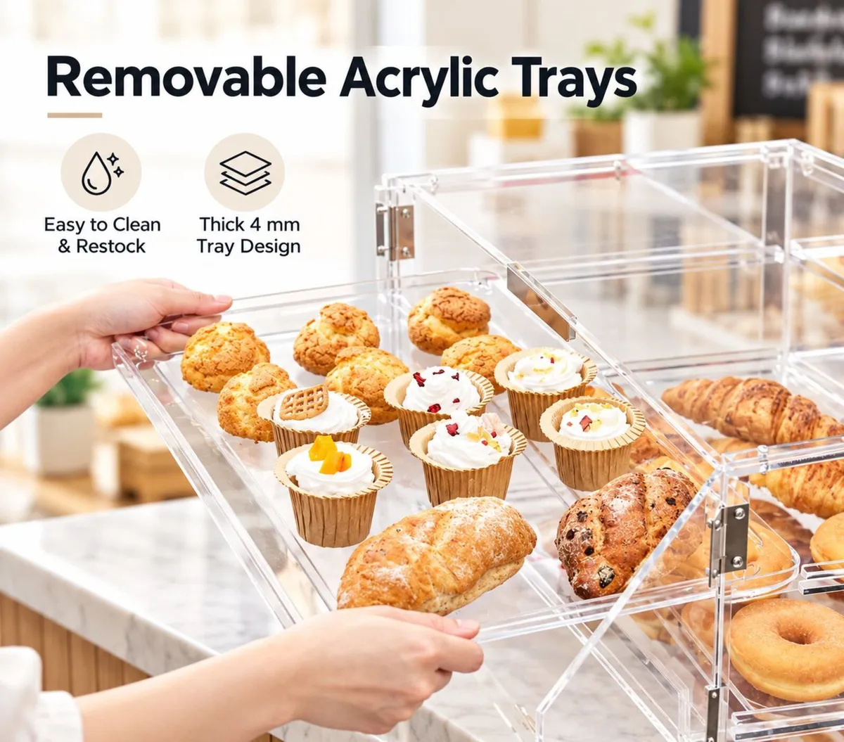 3 Tier Acrylic Pastry Display Case for Bakery Coun - Image 3
