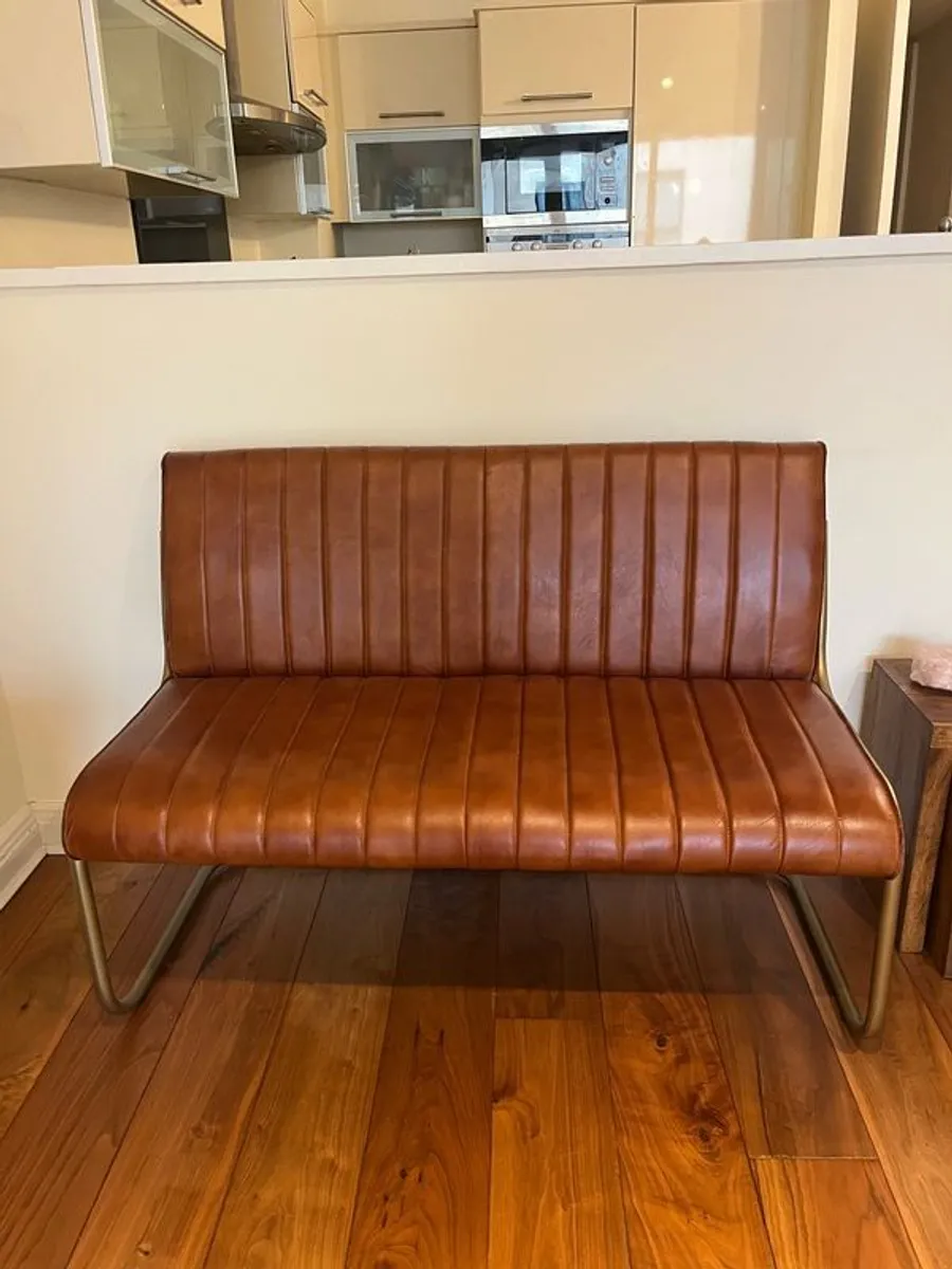 Brown Leather Bench Gold Leg - Image 2