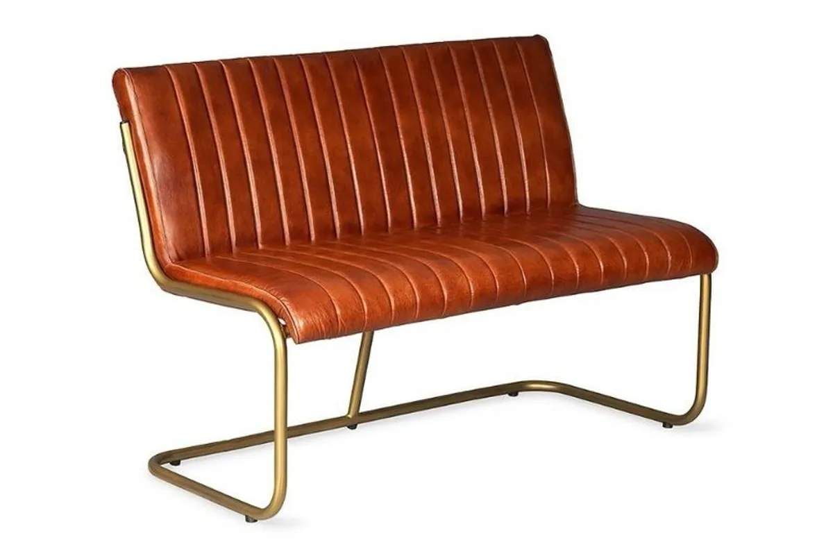 Brown Leather Bench Gold Leg - Image 3