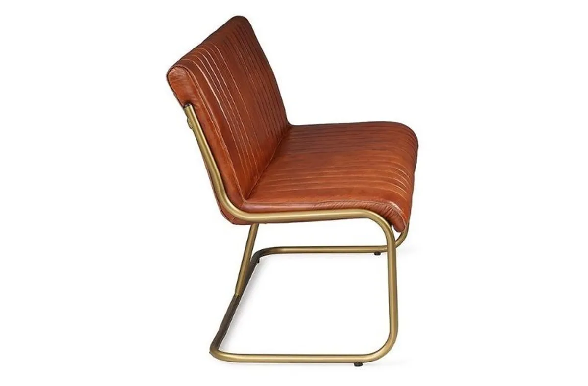 Brown Leather Bench Gold Leg - Image 4