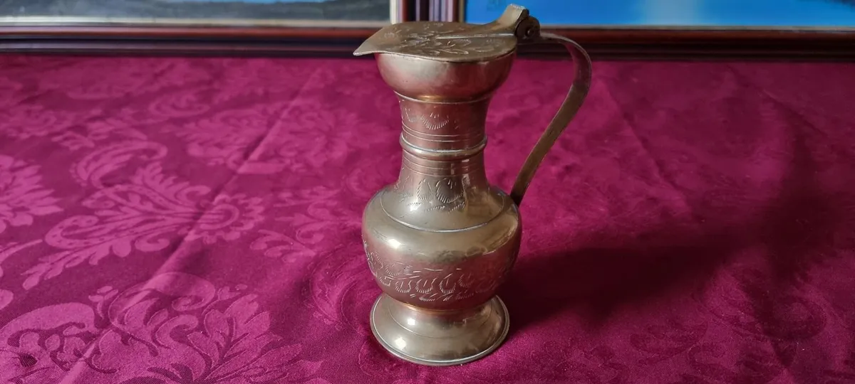 Solid Brass Art Deco Engraved Pitcher With Lid - Image 2