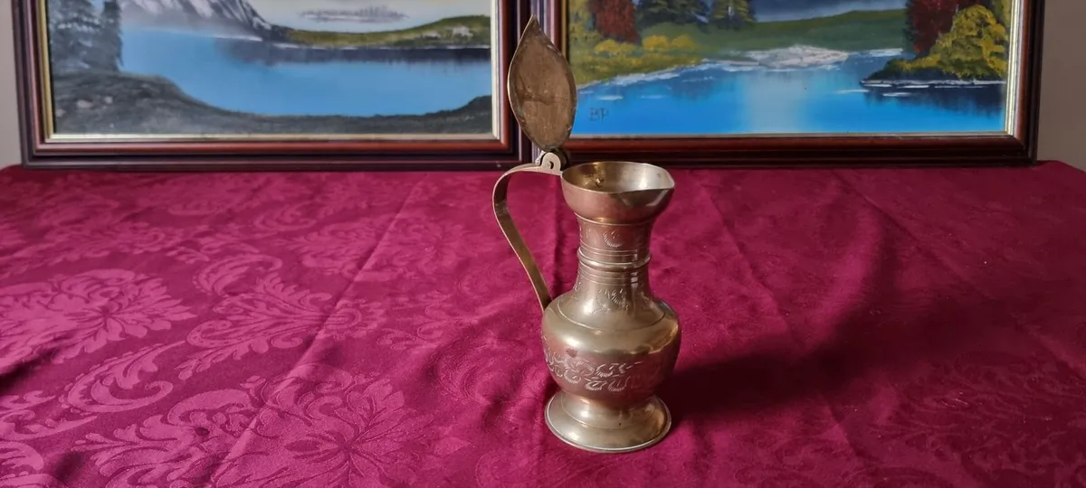 Solid Brass Art Deco Engraved Pitcher With Lid - Image 3