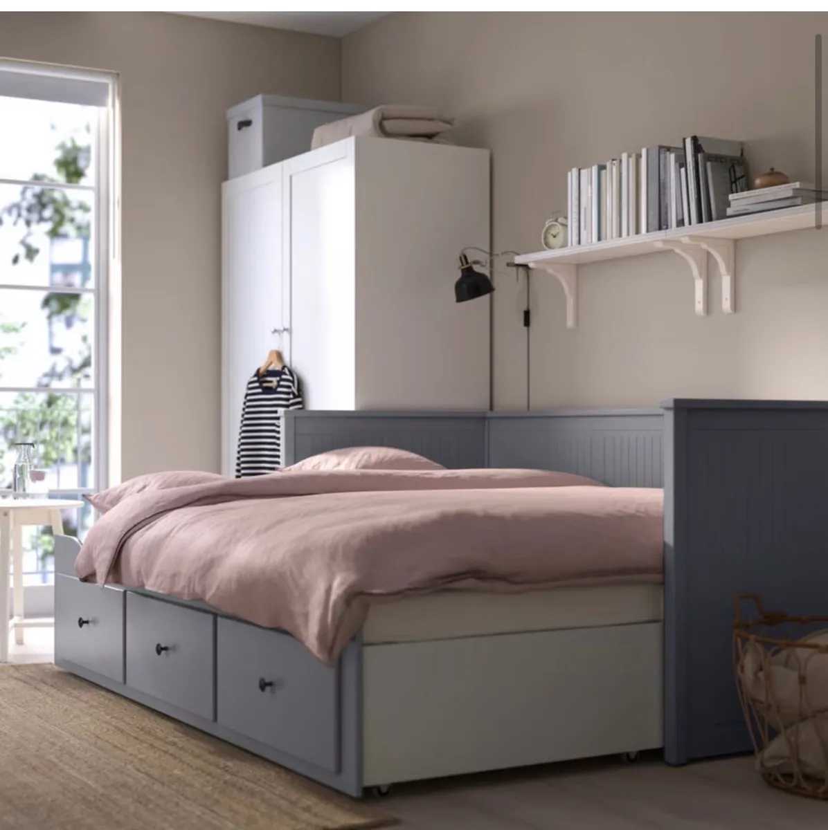 Sofa bed Grey Ikea hemnes incl storage & mattress - Image 2