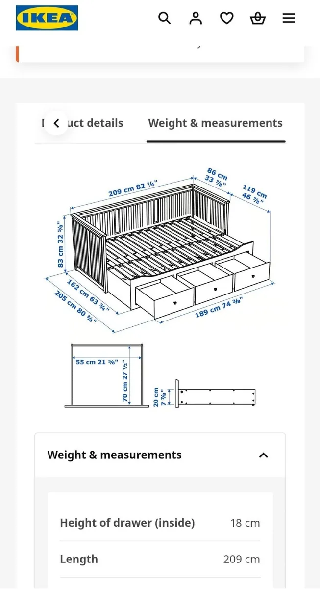 Sofa bed Grey Ikea hemnes incl storage & mattress - Image 3
