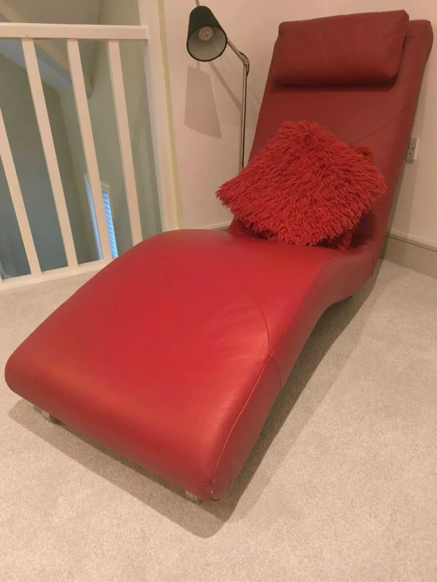 Contemporary red leather lounge couch - Image 1