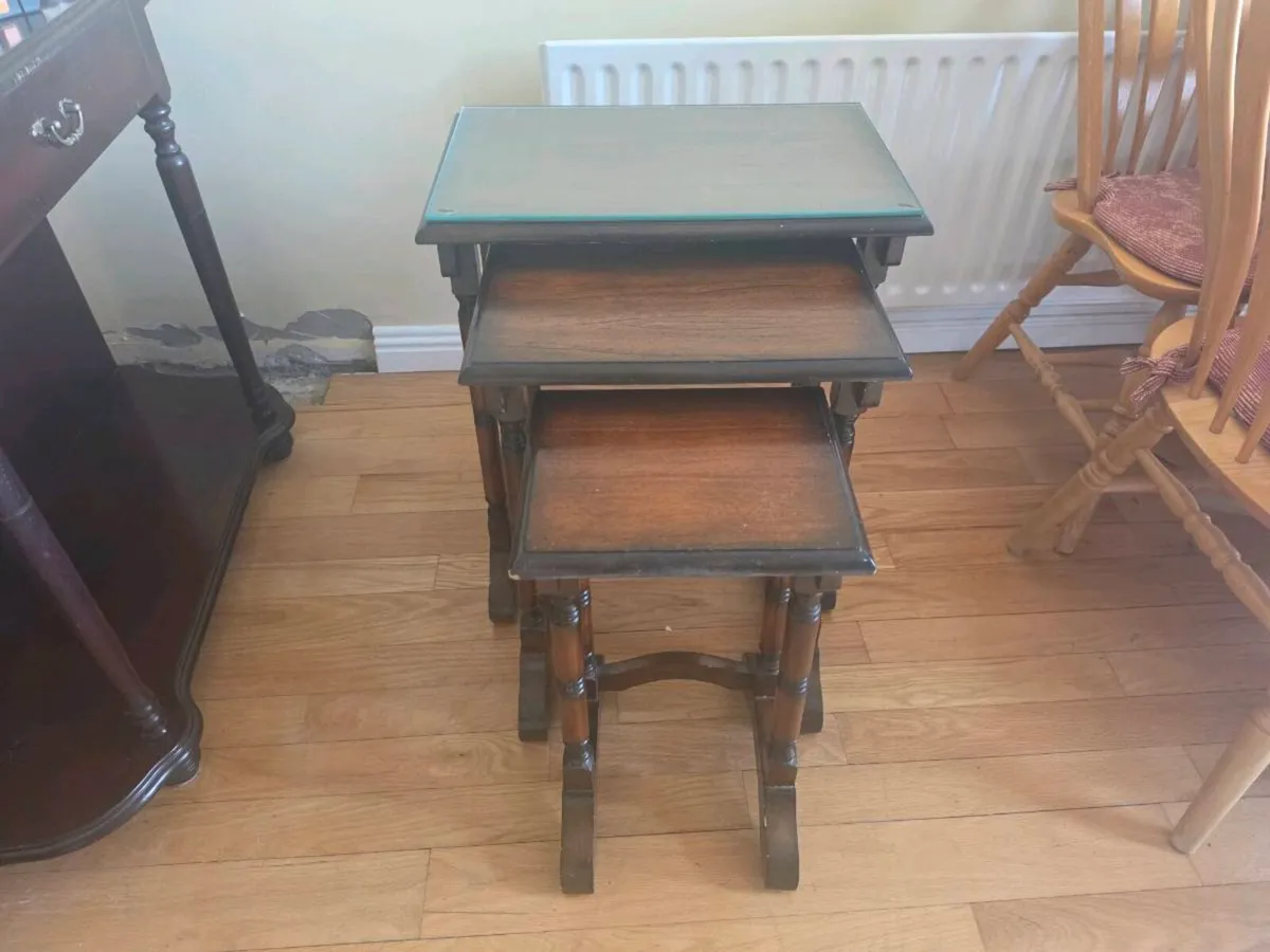 Nest of 3 Wooden Tables with Glass Top Inset - Image 1