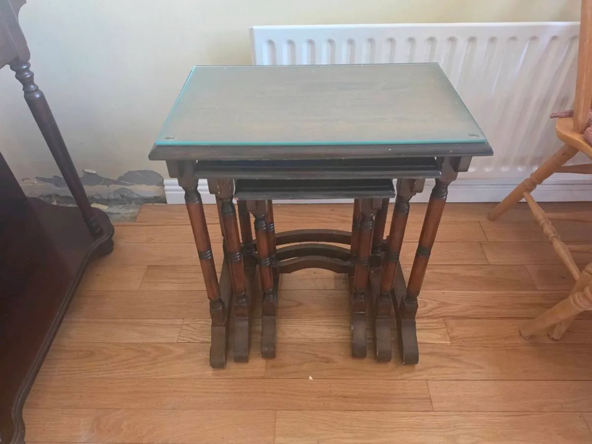 Nest of 3 Wooden Tables with Glass Top Inset - Image 2