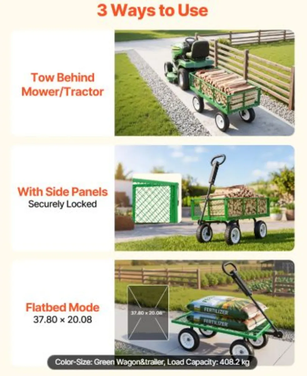 Garden Cart, 900 LBS, Heavy Duty Steel Yard - Image 3