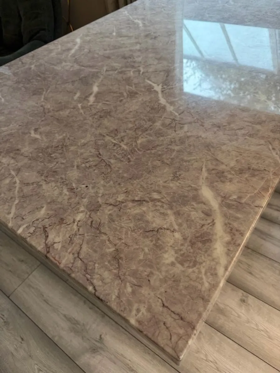 Large Marble Dining Table 180cm Single Pedestal Base plus 6 chairs - Image 4