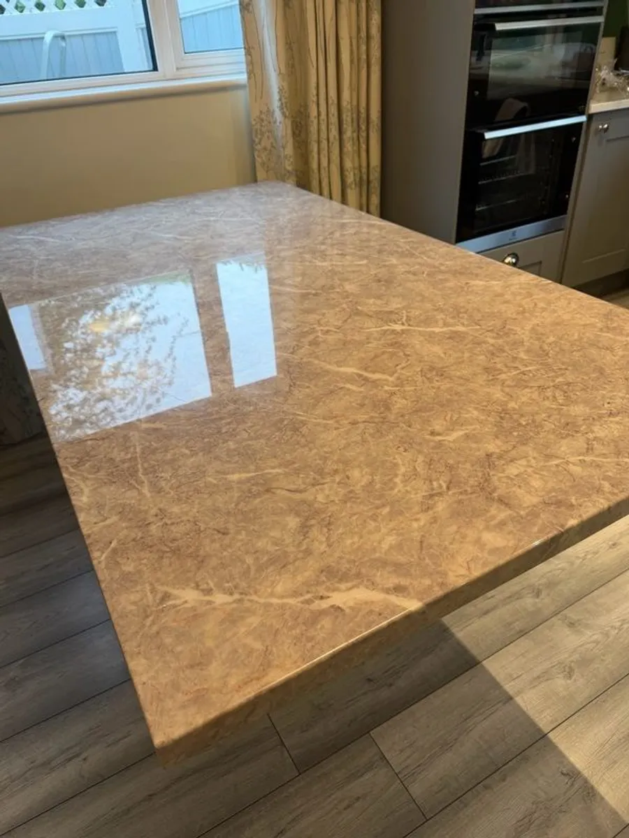 Large Marble Dining Table 180cm Single Pedestal Base plus 6 chairs - Image 2