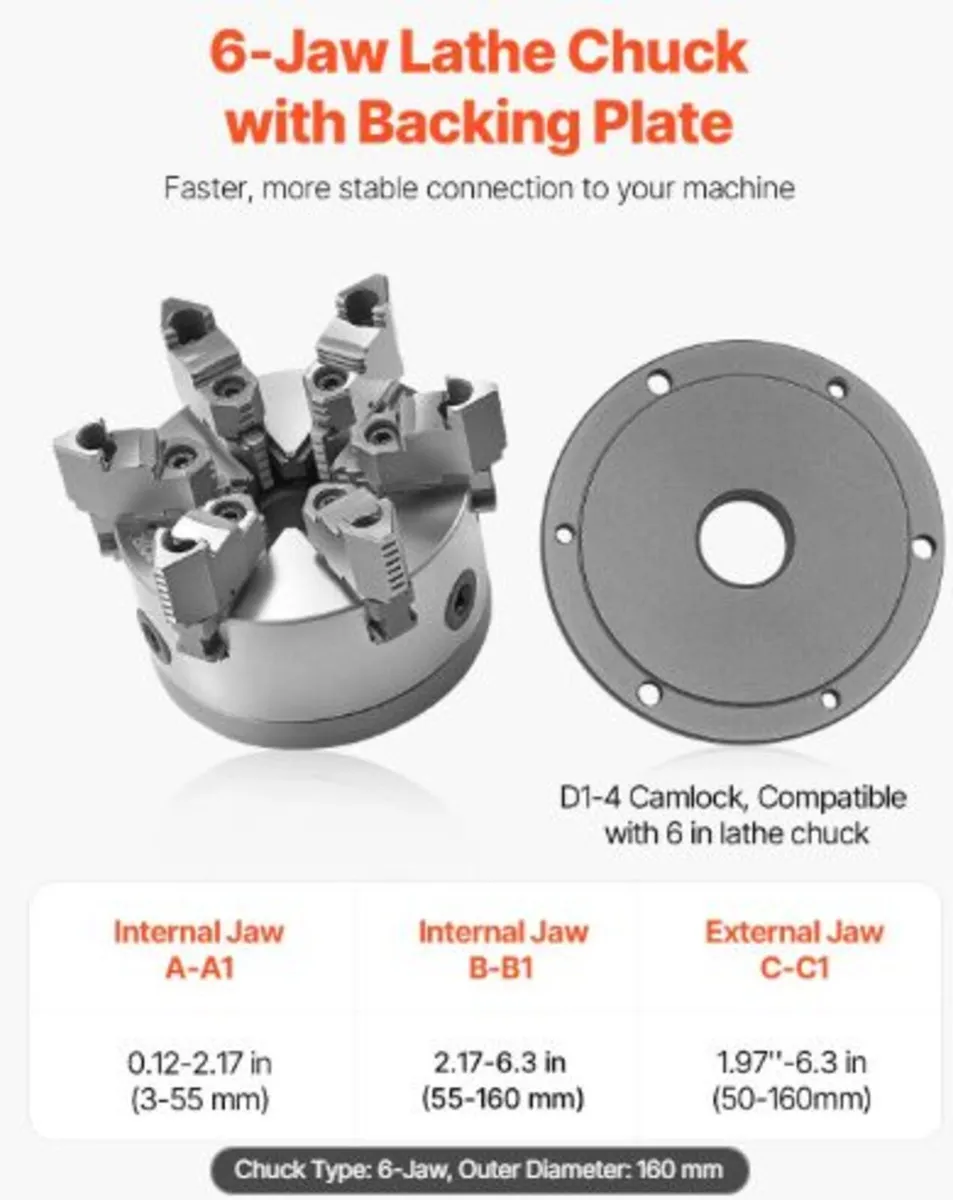 6-Jaw Lathe Chuck, 6 Inch (160 mm), Self-Centering - Image 2