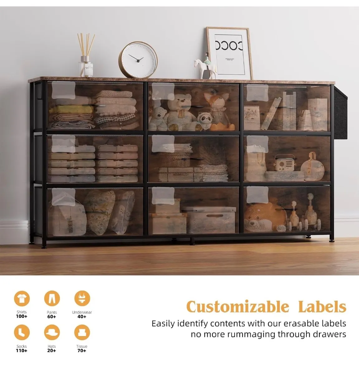 Fabric Chest of Drawers - 9 Drawers Large TV Stand - Image 4