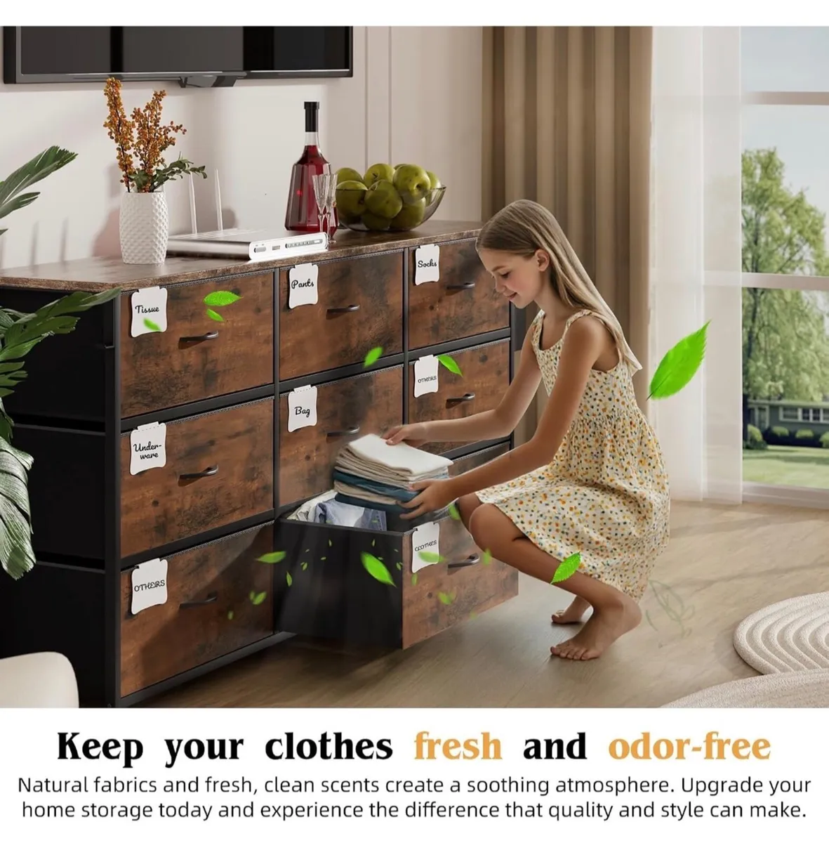 Fabric Chest of Drawers - 9 Drawers Large TV Stand - Image 2