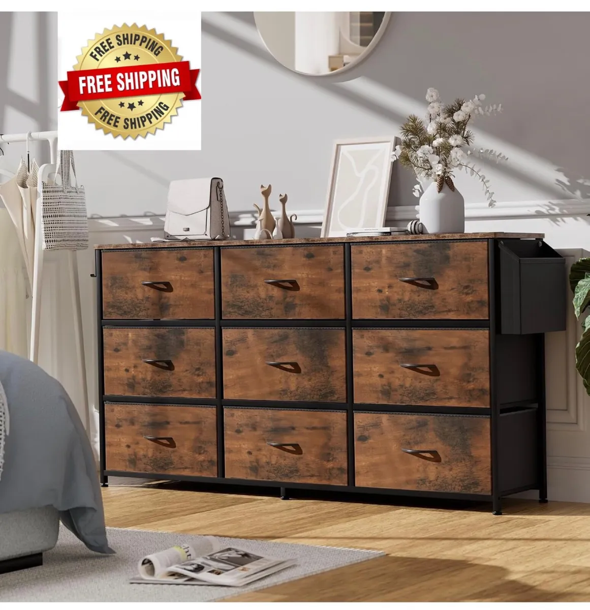 Fabric Chest of Drawers - 9 Drawers Large TV Stand - Image 1