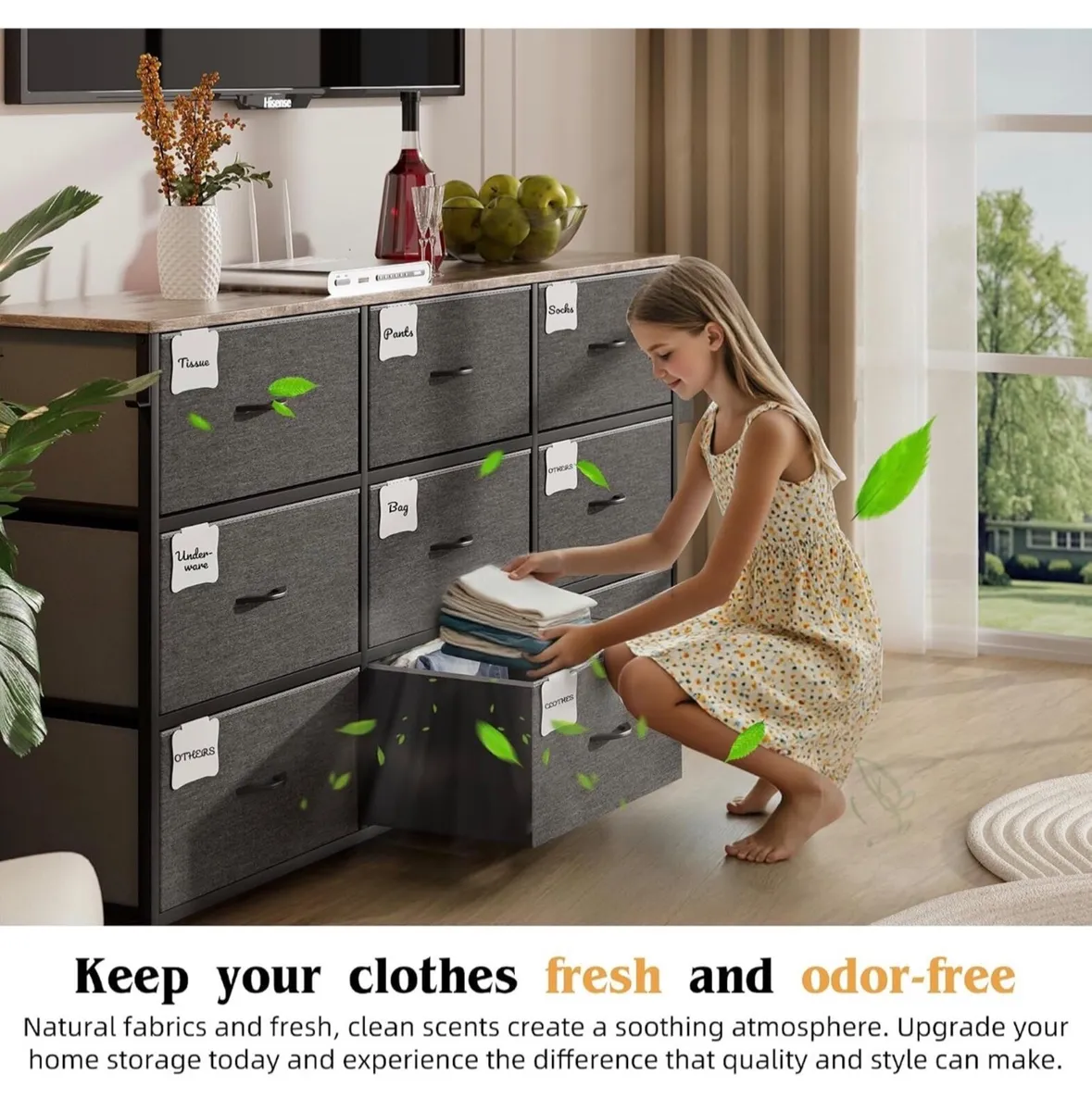 Fabric Chest of Drawers - 9 Drawers Large TV Stand - Image 2