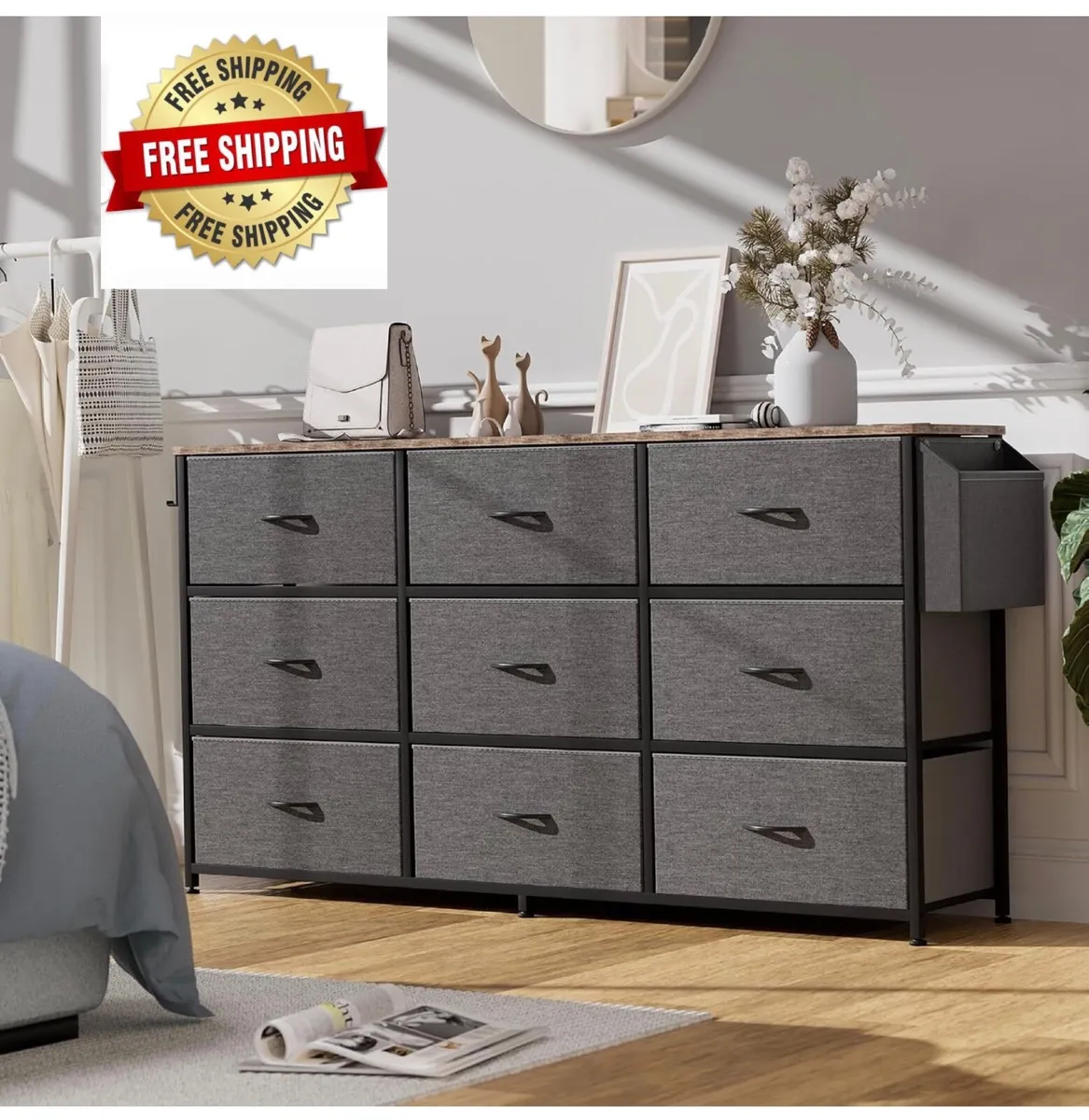 Fabric Chest of Drawers - 9 Drawers Large TV Stand - Image 1