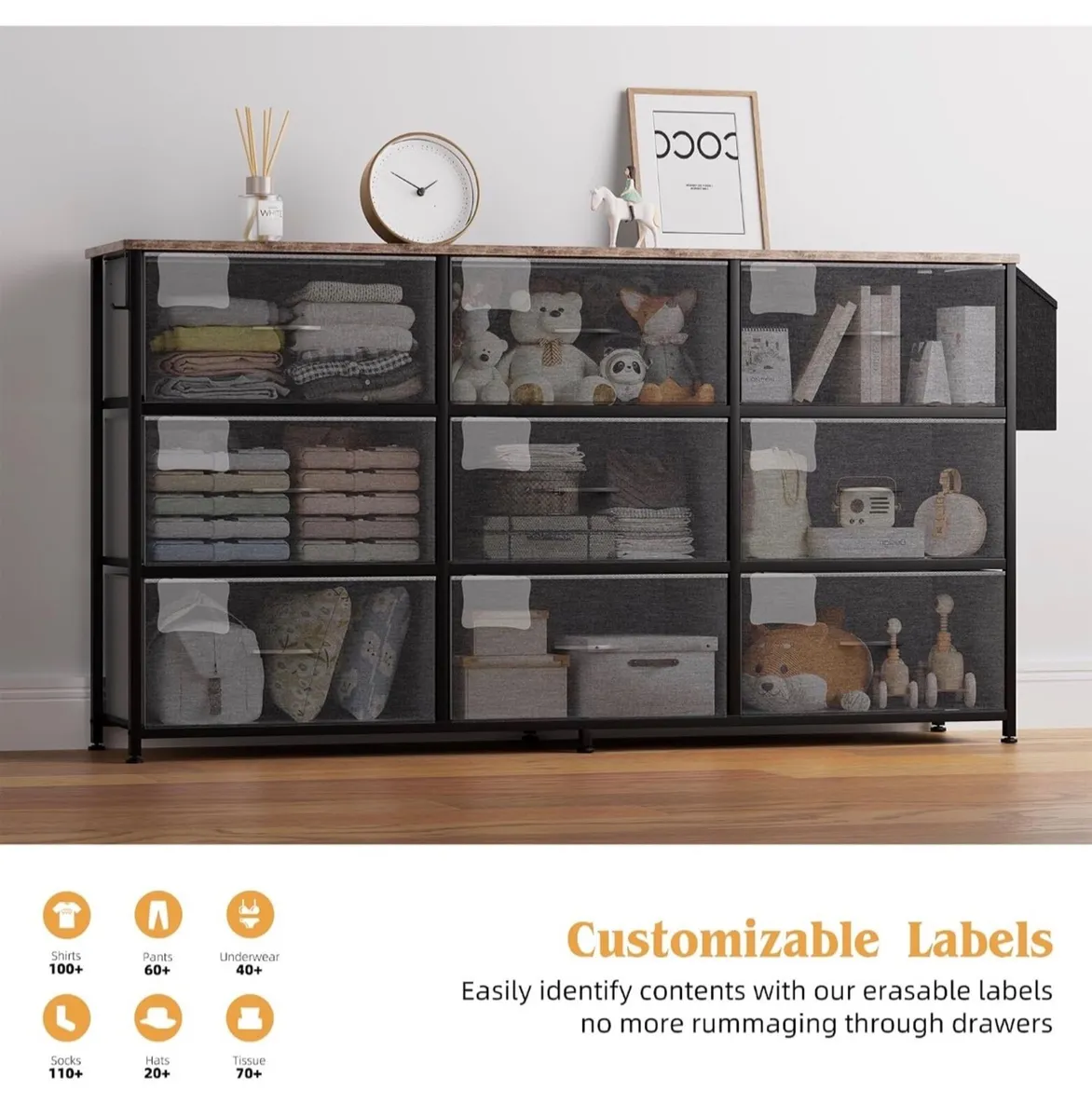 Fabric Chest of Drawers - 9 Drawers Large TV Stand - Image 4