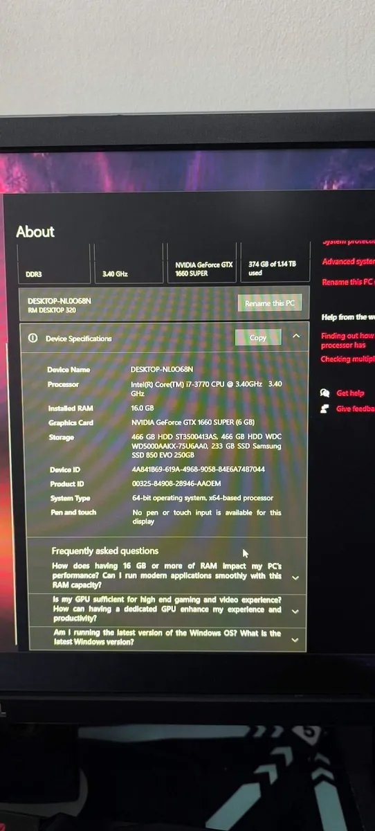 Gaming PC i7 16GB 1TB storgae 1660 super - Image 4