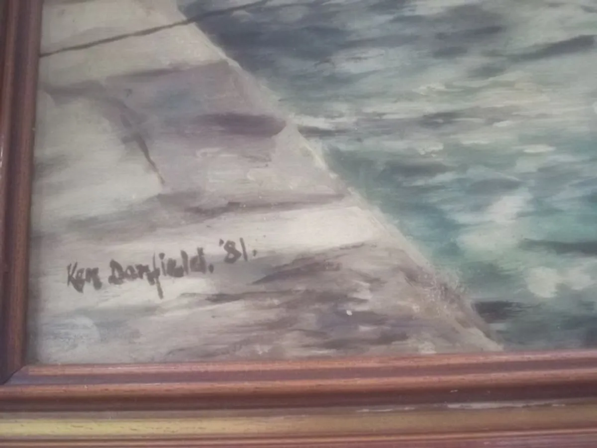 a oil painting picture on board of a harbour sceen by ken donfield - Image 2