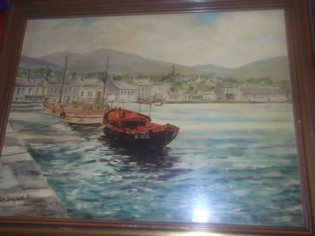 a oil painting picture on board of a harbour sceen by ken donfield - Image 3