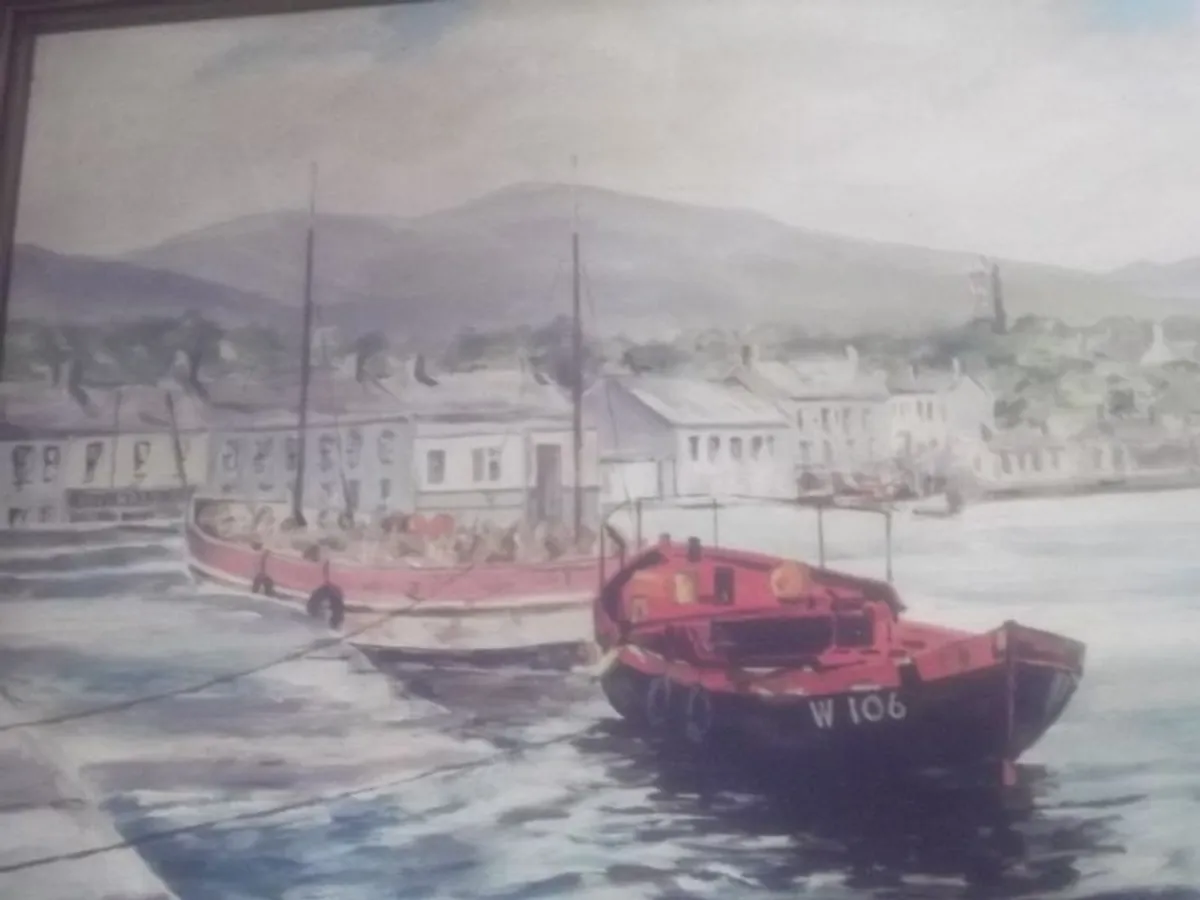 a oil painting picture on board of a harbour sceen by ken donfield - Image 4