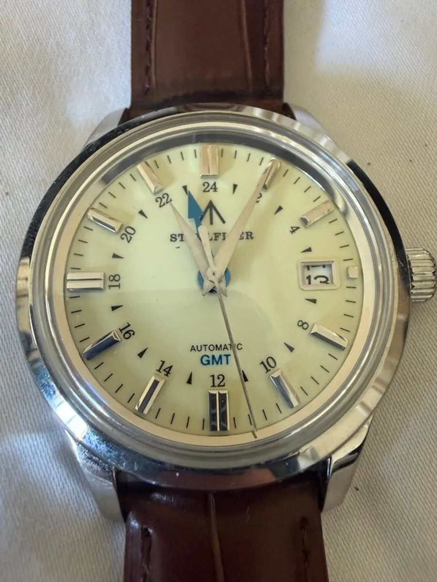 Stelfier Automatic GMT watch - brown leather strap - Image 2