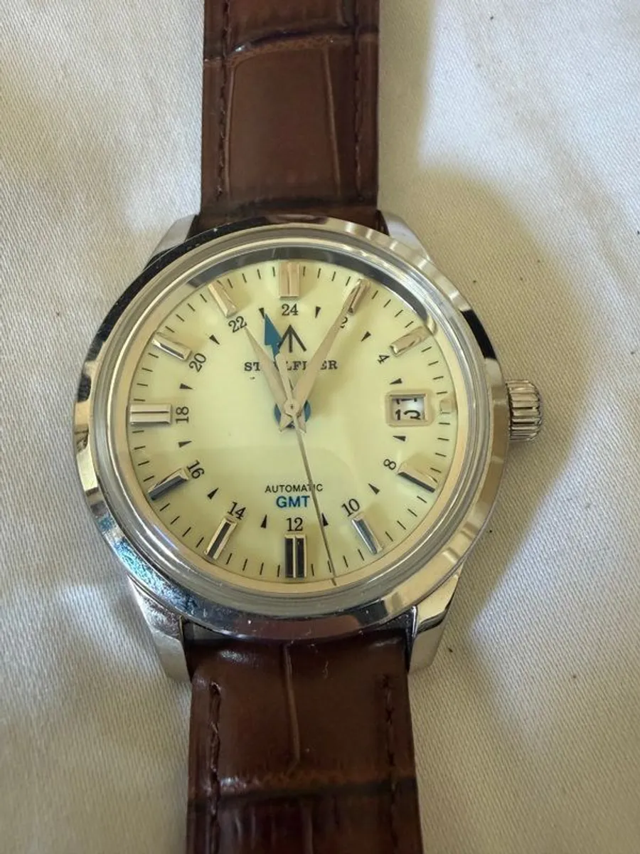 Stelfier Automatic GMT watch - brown leather strap - Image 3