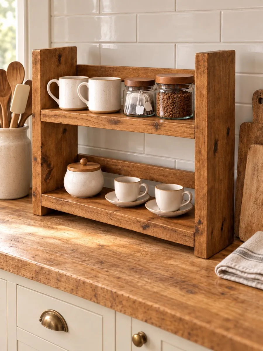 Handmade Coffee & Tea Dock Station in Oak Finish - Image 1