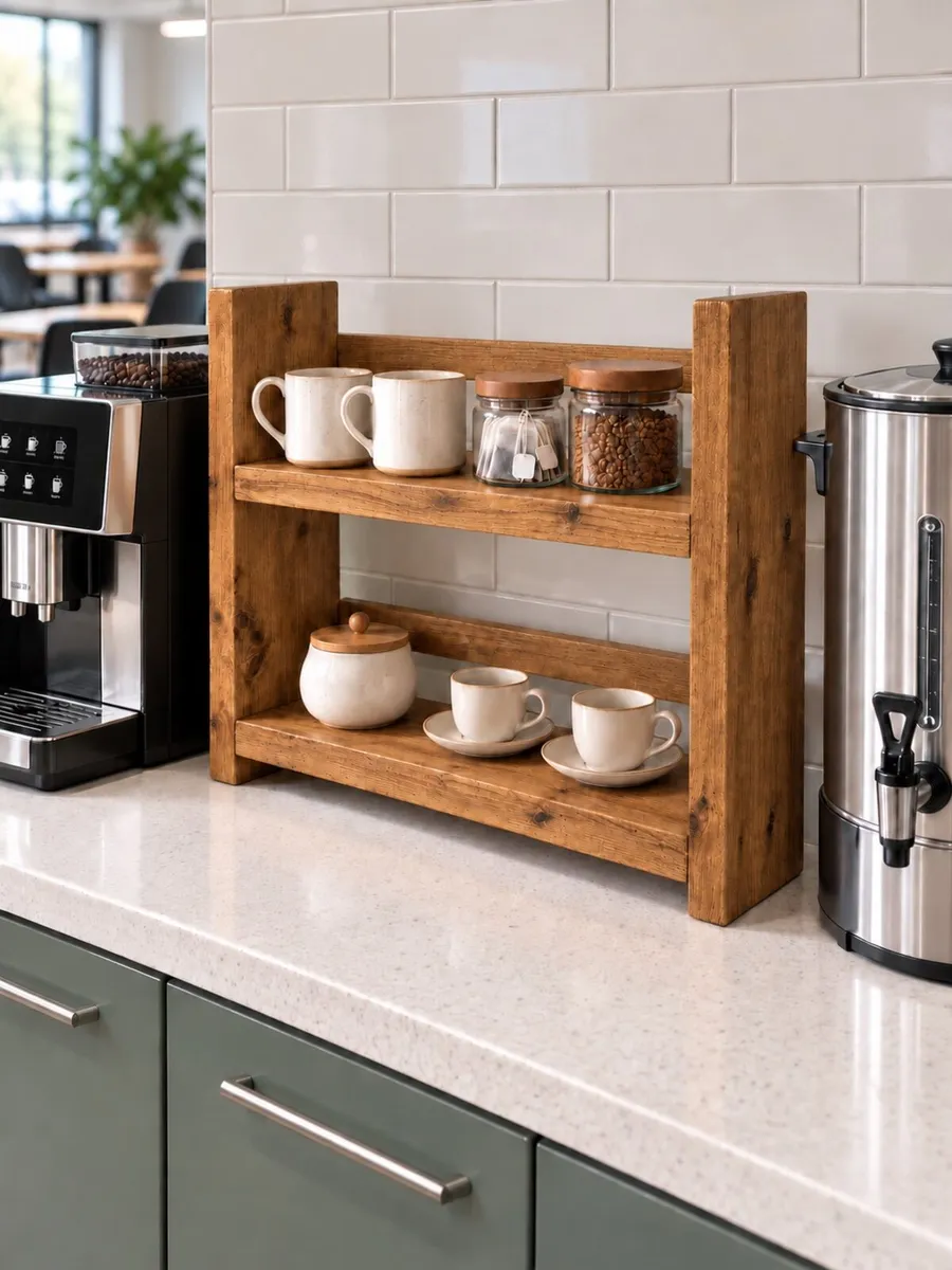 Handmade Coffee & Tea Dock Station in Oak Finish - Image 2