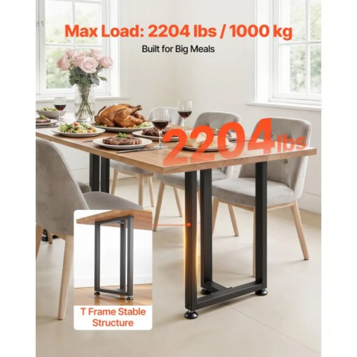 Table Legs, 29.1" H x 17.7" W Square T Shape Steel - Image 3