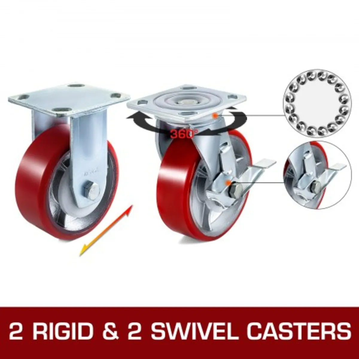 4 Pack 15.24 x 5.08 cm Caster Wheels 2 Rigid and 2 - Image 2