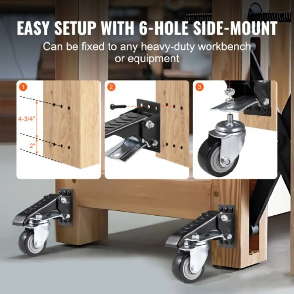 Workbench Caster Wheels, 74.8kg Load Capacity, Set - Image 4