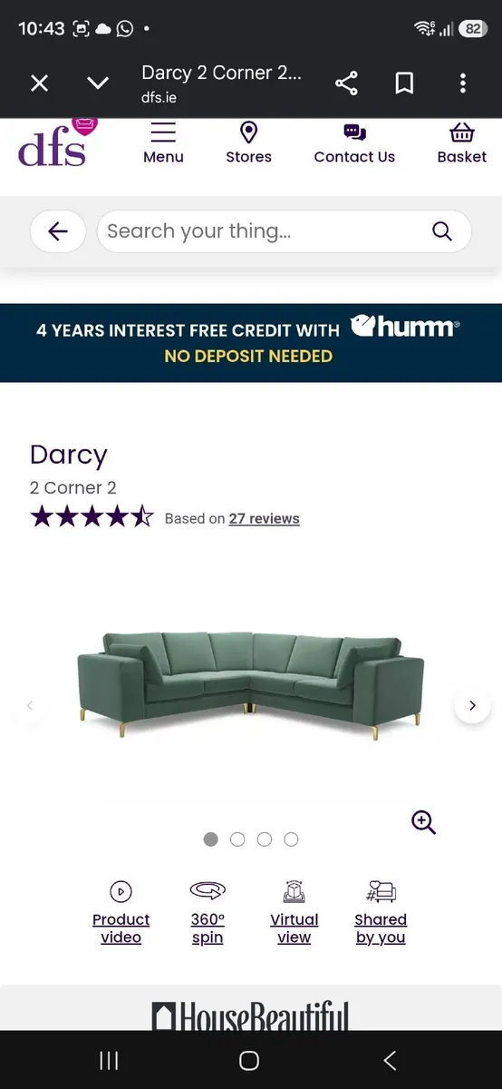 Corner Sofa - velvet aqua - Image 1