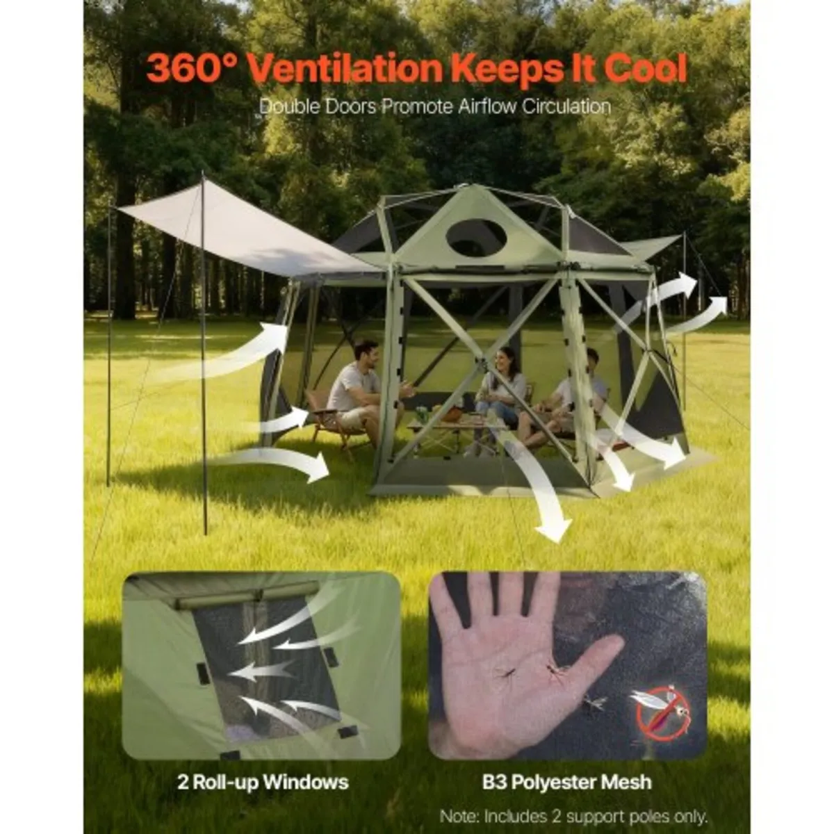 Pop up Gazebo Screen Tent, 3.96 x 3.96 m, 13-Sided - Image 4