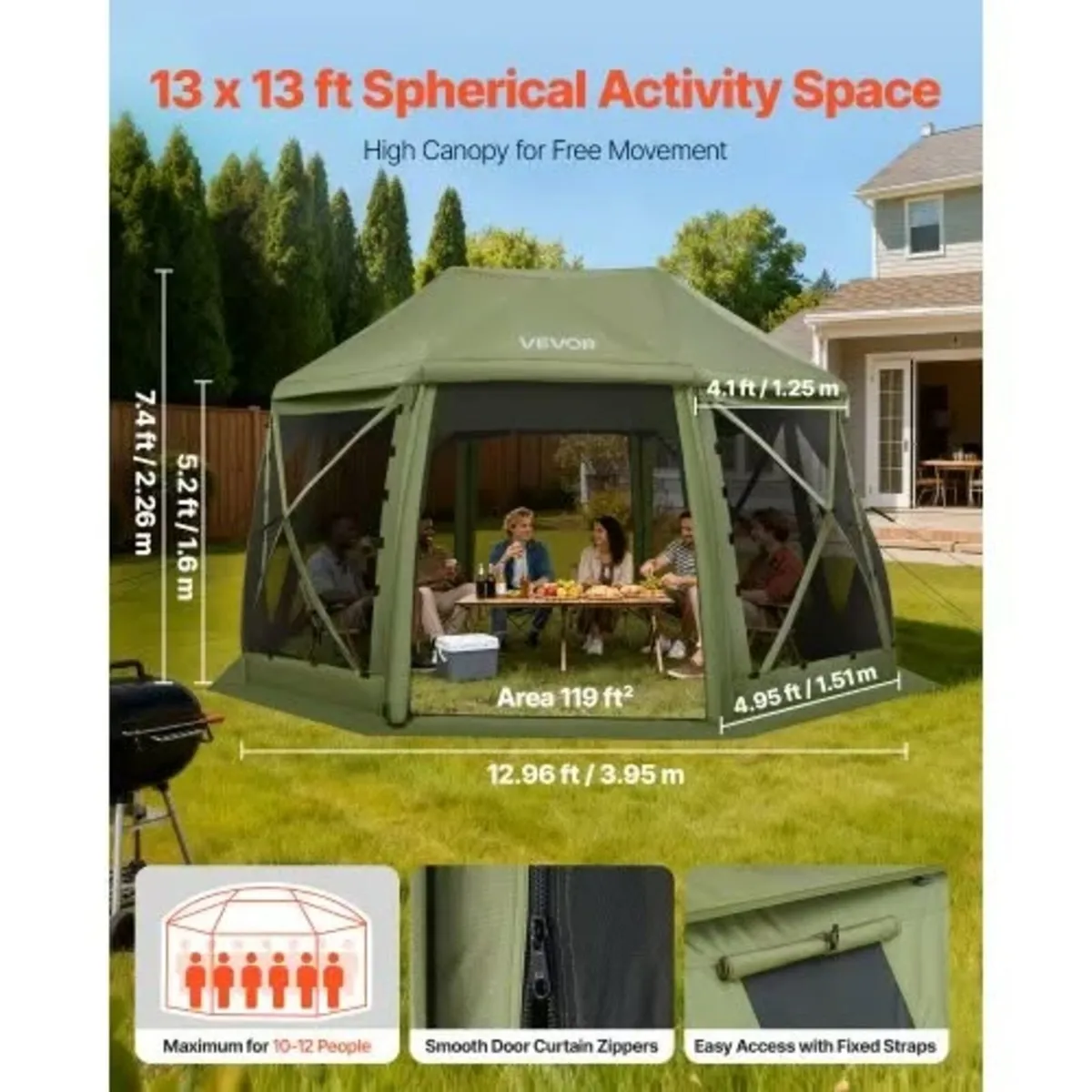 Pop up Gazebo Screen Tent, 3.96 x 3.96 m, 13-Sided - Image 3