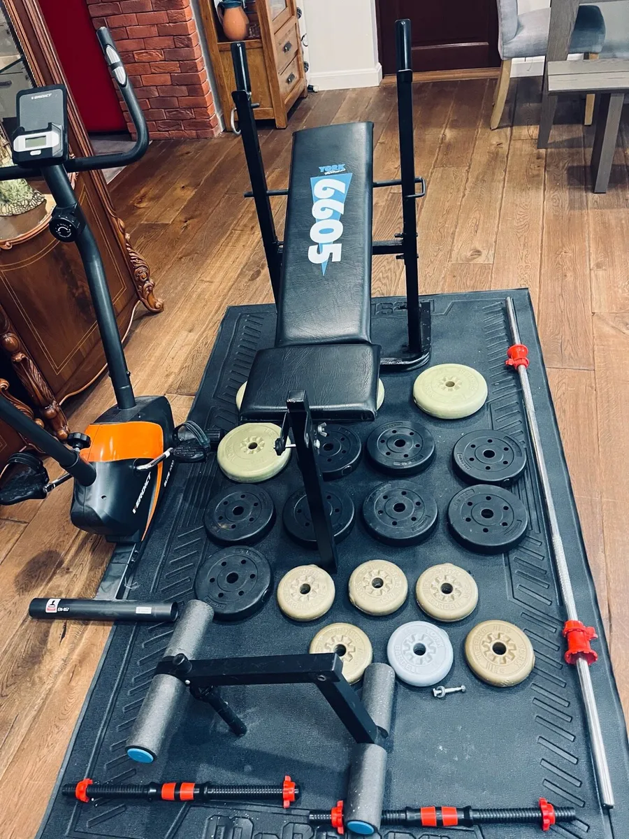Bike, bench barbell dumbbells and weights - Image 2
