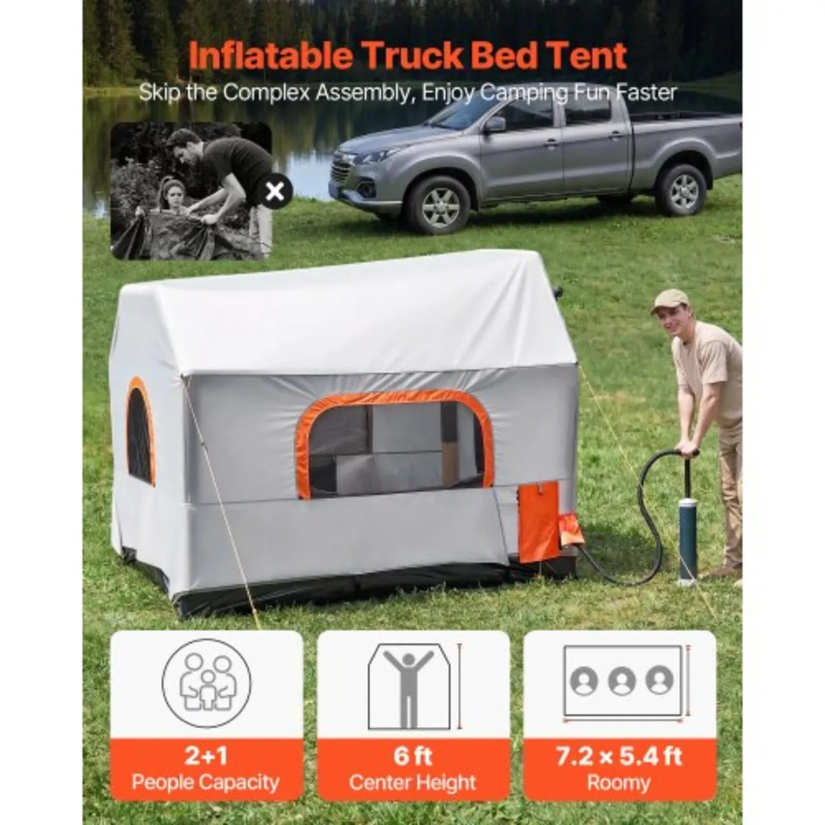 Inflatable Pickup Truck Tent, 2.2 x 1.65m 3-Season - Image 3