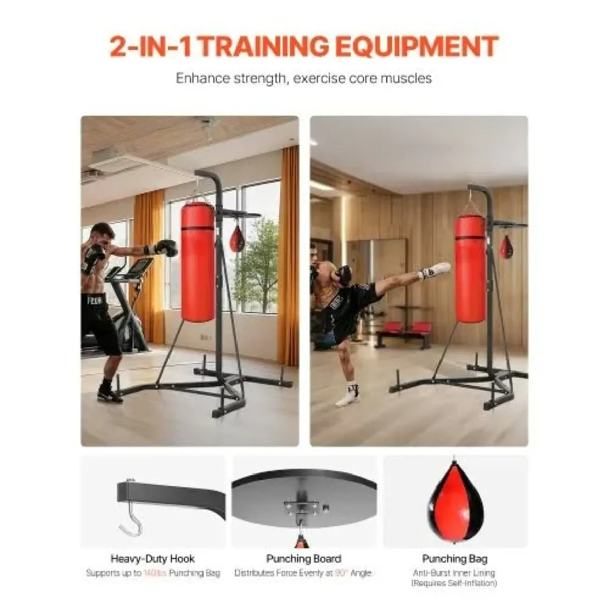 2 in 1 Punching Bag Stand, Steel Heavy Duty Workou - Image 3