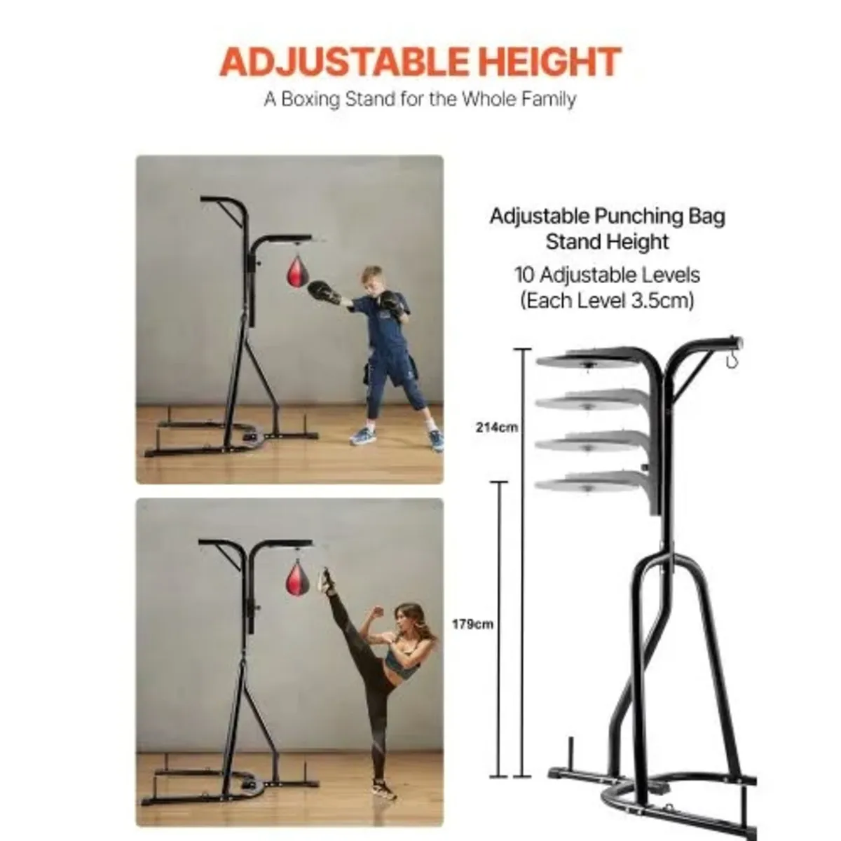 2 in 1 Punching Bag Stand, Steel Heavy Duty Workou - Image 2