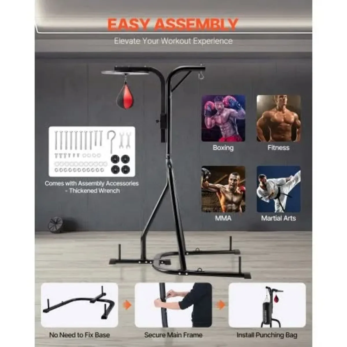 2 in 1 Punching Bag Stand, Steel Heavy Duty Workou - Image 4