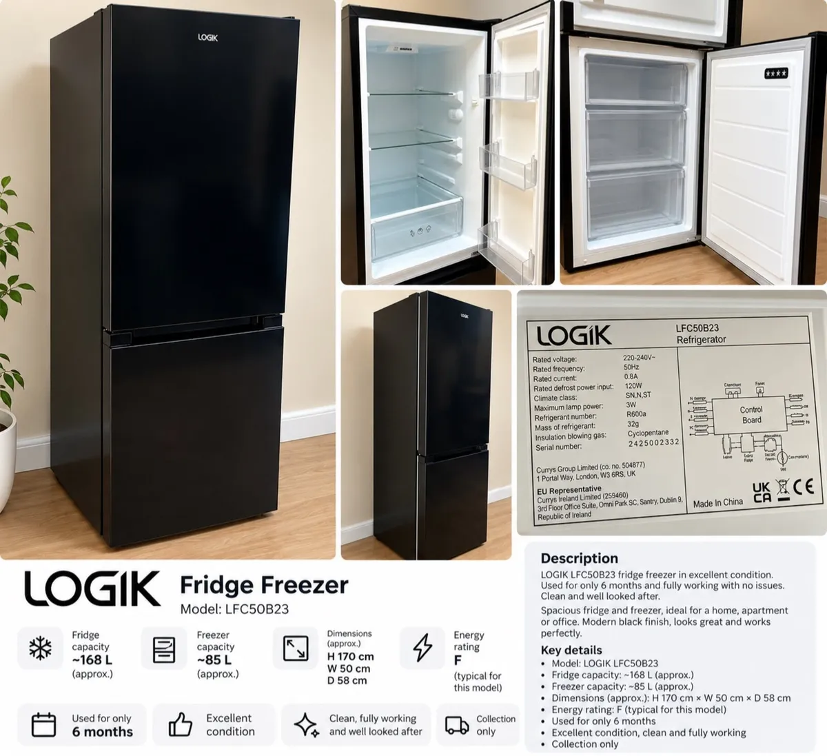 LOGIK Black Fridge Freezer – Excellent Condition - Image 1