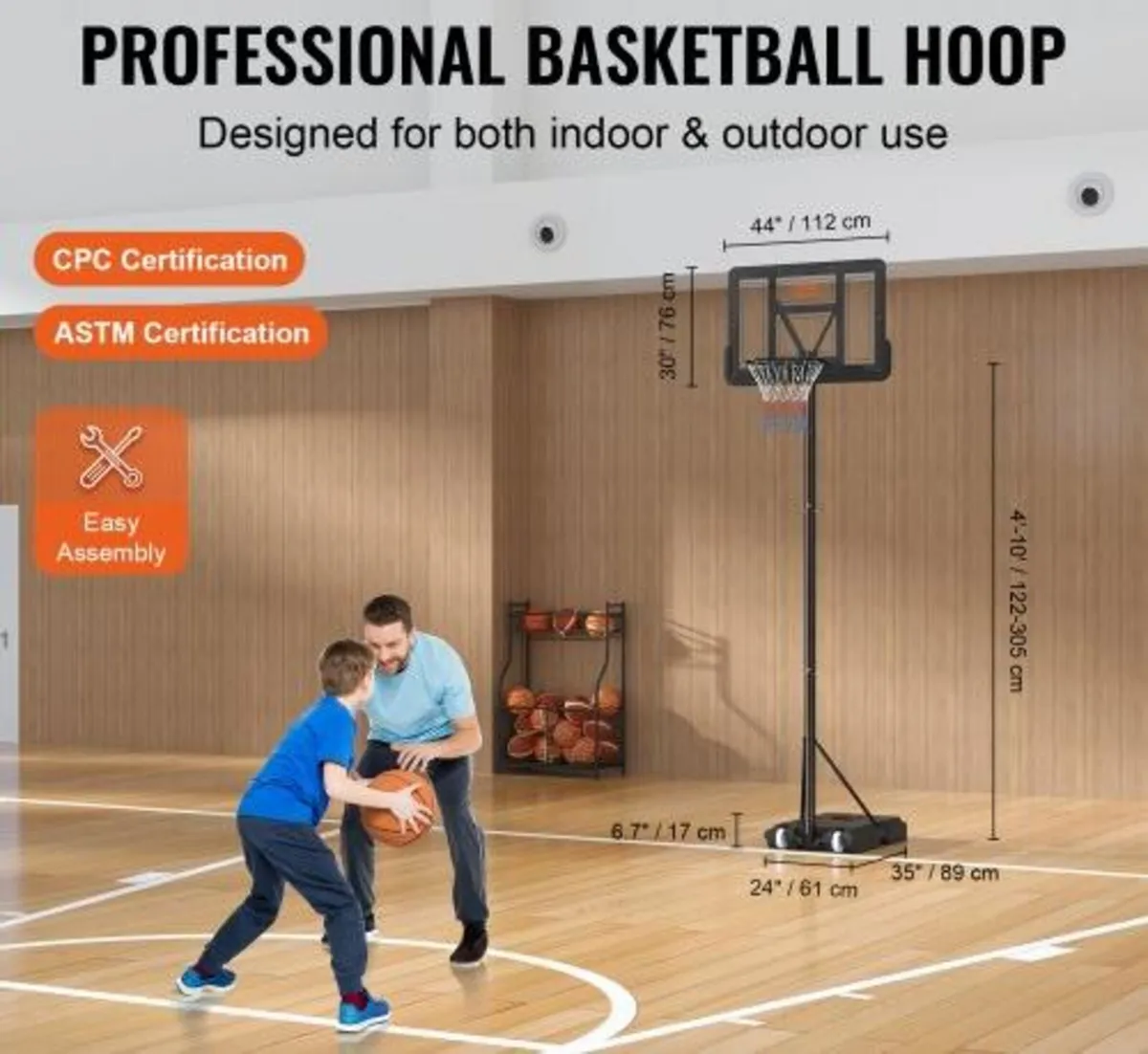 Basketball Hoop, 4-10 ft Adjustable Height Portabl - Image 2