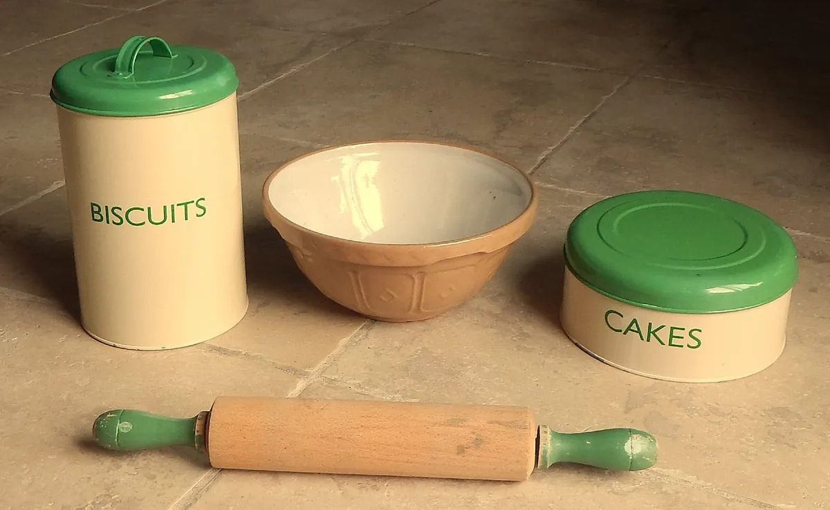 Mason Cash Ceramic Bowl, Enamel Tins & Rolling Pin - Image 1