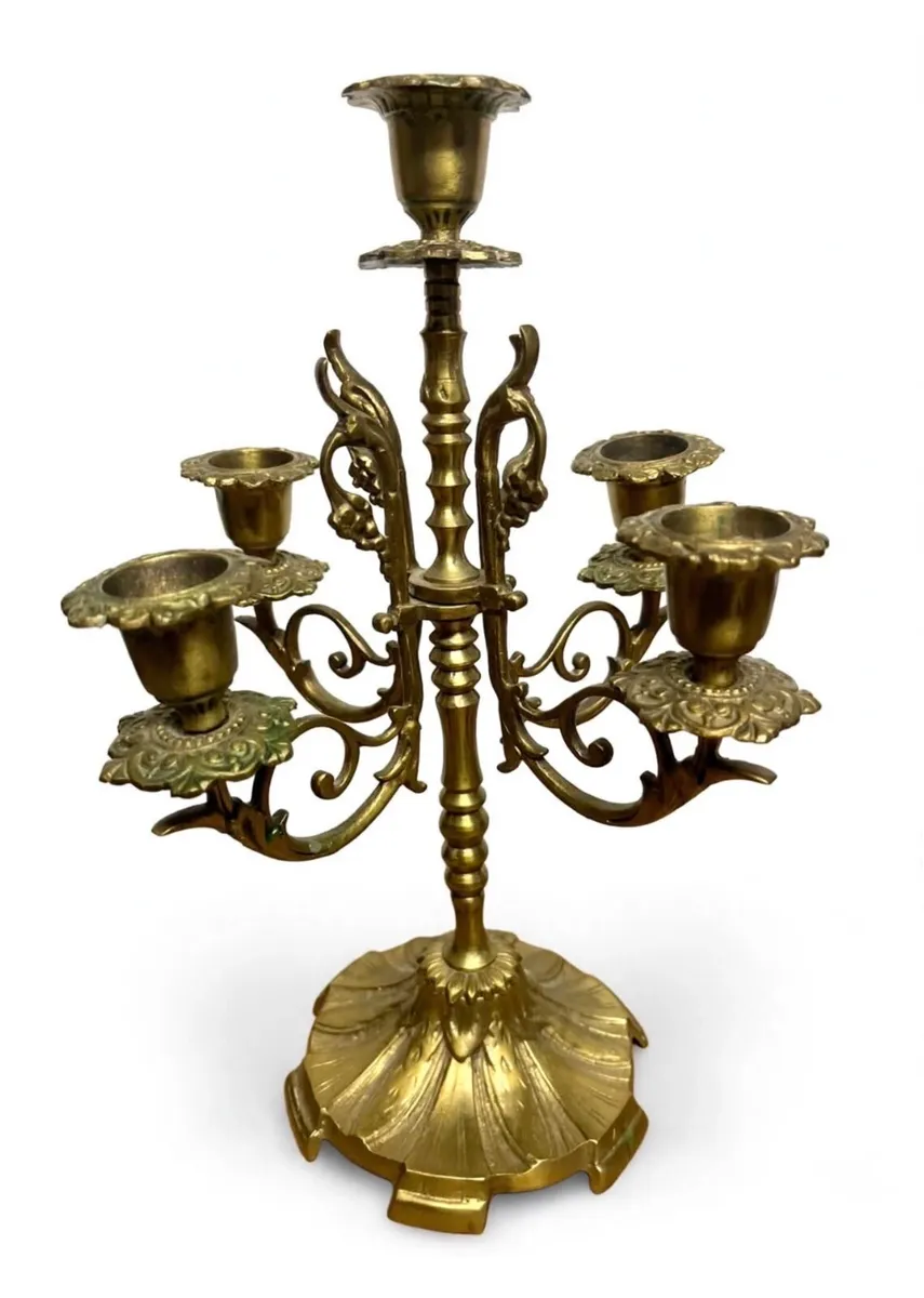 Pair of vintage ornate 5 branch candelabras - Image 2