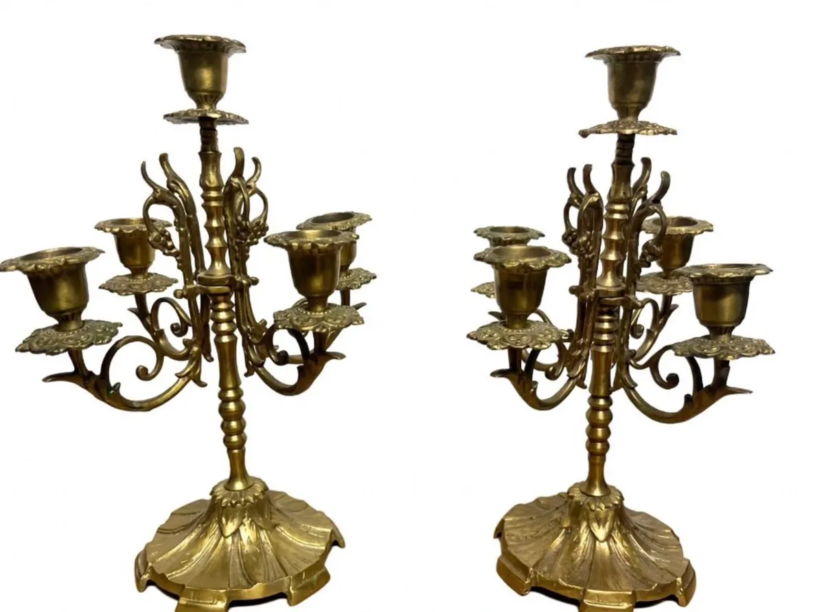 Pair of vintage ornate 5 branch candelabras - Image 1
