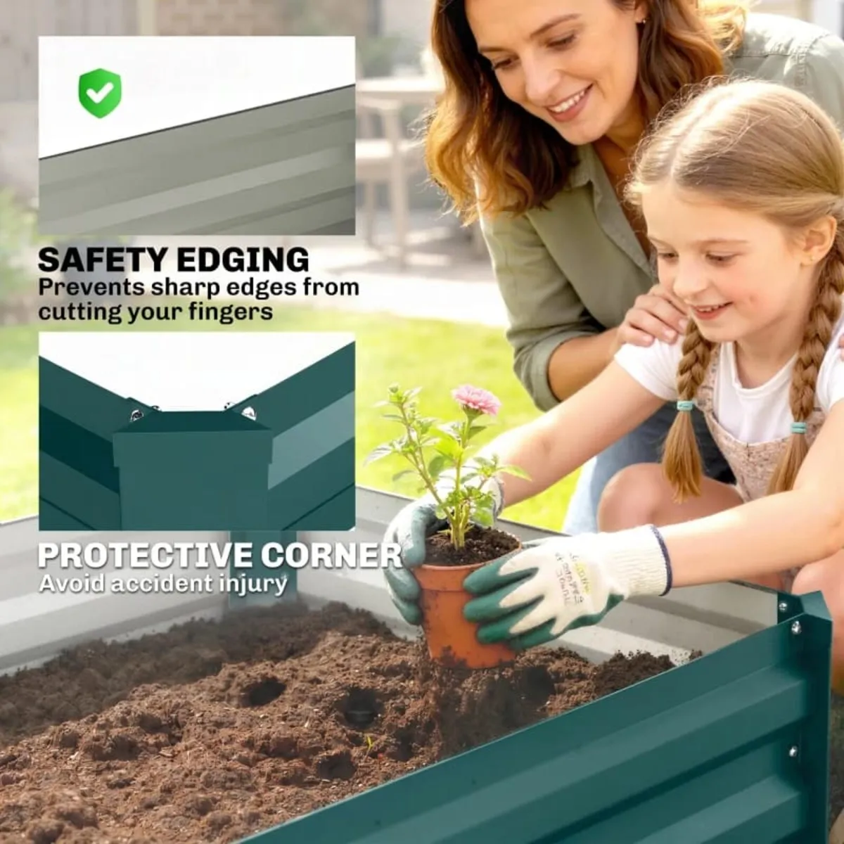 Set of Two 100 x 60cm Steel Planter Boxes -Green - Image 3