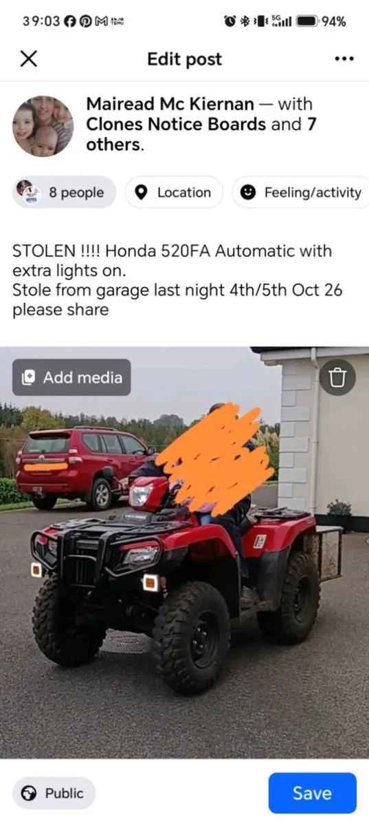 STOLEN Honda Quad - Image 1