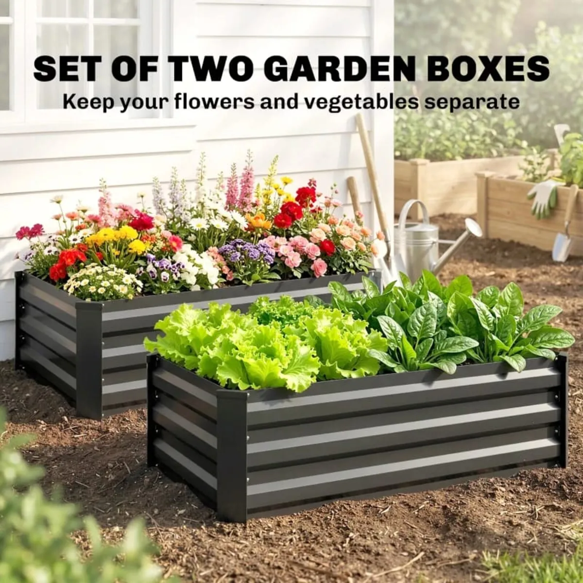 Set of Two 60 x 100cm Galvanised Steel Planters, G - Image 2
