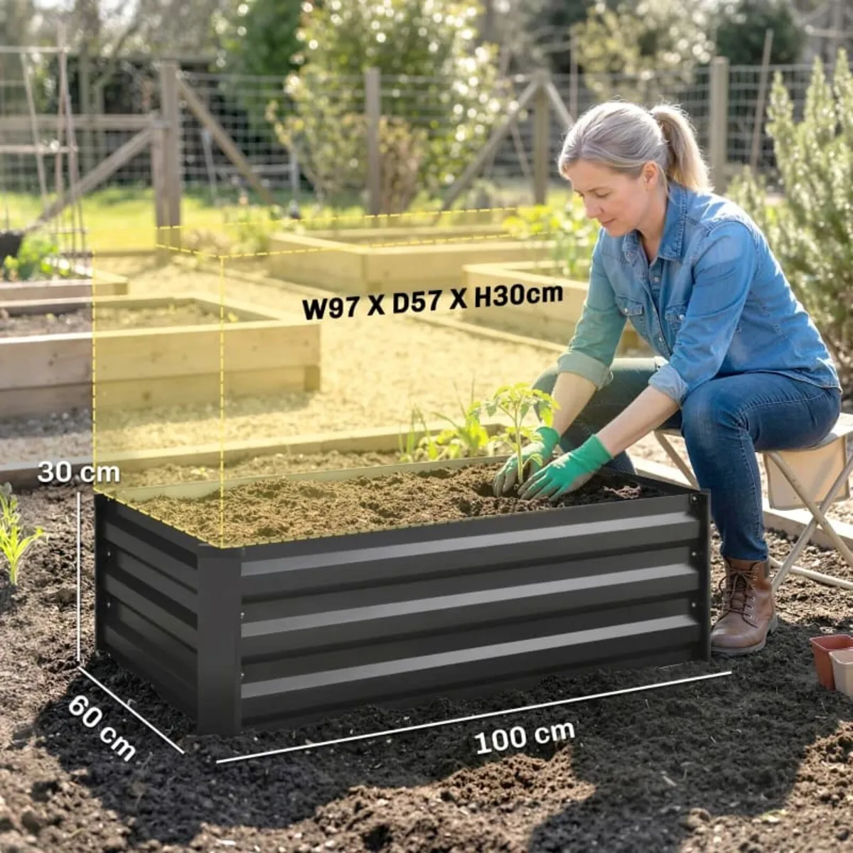 Set of Two 60 x 100cm Galvanised Steel Planters, G - Image 3